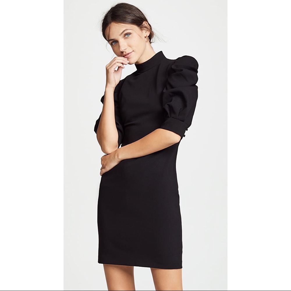 alice + olivia brenna puff sleeve dress in black
